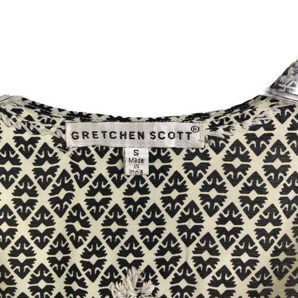 Gretchen‎ Scott Embroidered Tunic Boho Top Black White Floral Caftan Coverup S - Picture 2 of 12